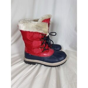 Khombu Red/Navy Blue Tess Winter/Rain  Boots Faux Fur Boots 8M EUC!